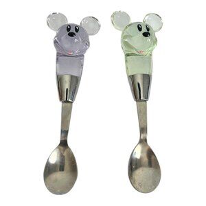 Disney Mickey Mouse Toddler Spoons 6" Purple, Green Acrylic On Stainless Steel